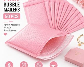 50 sobres acolchados rosas impermeables con cierre autoadhesivo para envíos y embalaje duradero para pequeñas empresas.