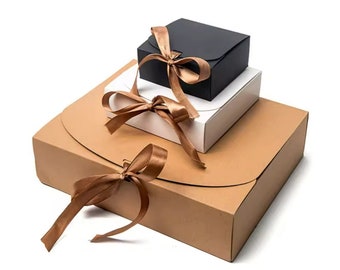 12 PCS Square Shaped Presentation Gift Box with Bow Ribbon , Easy Assembly , Kraft Box, White Box, Black Box, Wedding Boxes, Gift