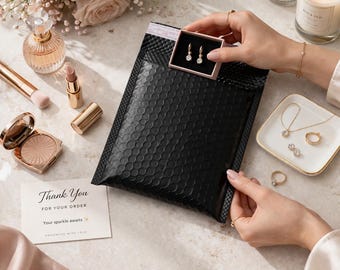 Matte Black Bubble Mailers – Waterproof Padded Envelopes for Small Business Shipping, Jewelry & Cosmetic Packaging
