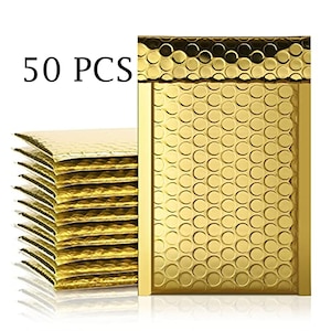 50 PCS Sobres dorados acolchados con burbujas Autoadhesivo Espuma adhesiva Sobres impermeables Envoltura acolchada protectora Envío embalaje Suministro Papel publicitario