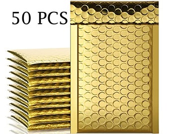 50 PCS Enveloppes dorées rembourrées à bulles Enveloppes imperméables adhésives en mousse auto-adhésives Emballage de protection rembourré
