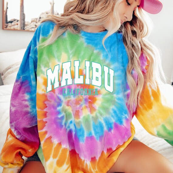 Malibu Aesthetic Shirt Tie dye Rainbow Print Malibu Top VSCO Aesthetic Sweater Surf Aesthetic Hoodie Etsy