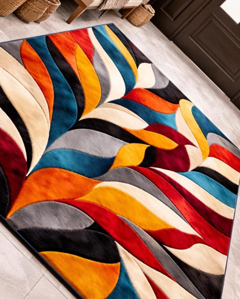 Overlapping Outdoor Rugs Modern Abstract Outdoor Area Rug Multicolor Contemporary Patio Rug ...