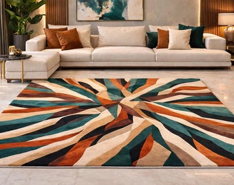 Hand Tufted Modern Area Rug, Abstract Geometric Wool Rug, Living Room Carpet, Contemporary Handmade Rug, Bedroom Floor Rug,