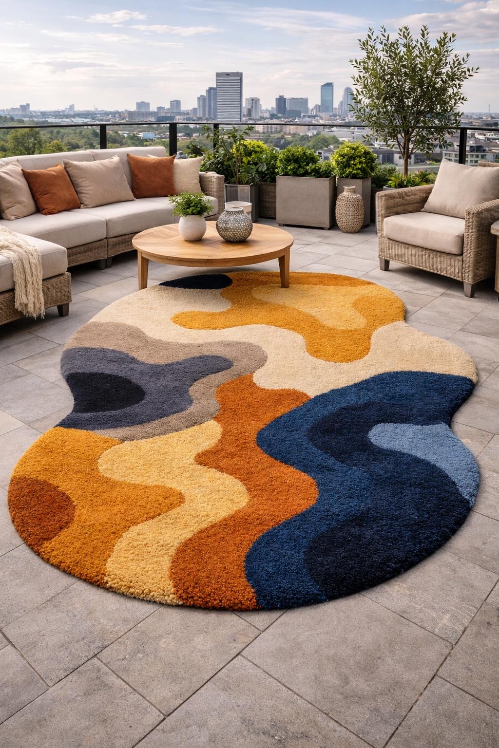 Modern Abstract Round Shag Rug – Plush Multicolor Wavy Design | Soft ...
