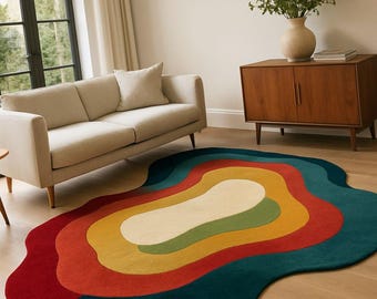 Hand-Tufted Wool Rug: Irregular Multi-Color Modern Flow Design