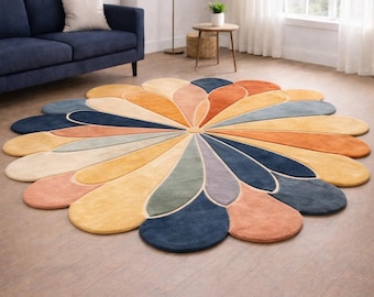 Alfombra grande con forma de flor colorida, estilo retro bohemio, para habitación infantil, suave, con mechones llamativos, decoración moderna para sala de estar