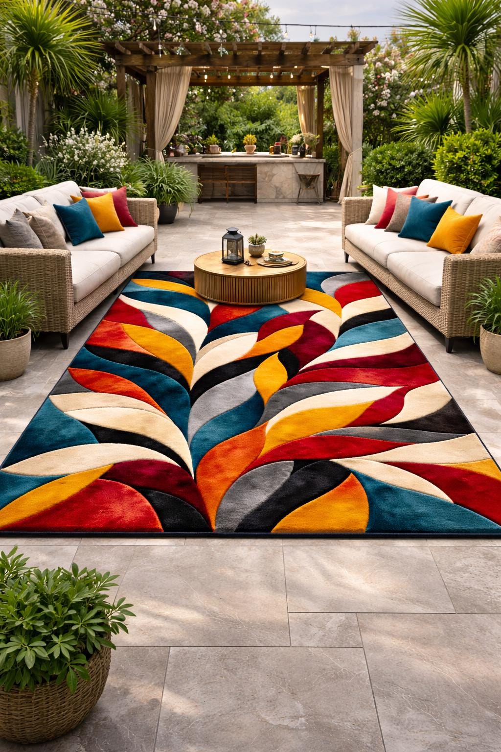 Modern Abstract Outdoor Area Rug Multicolor Contemporary Patio Rug ...