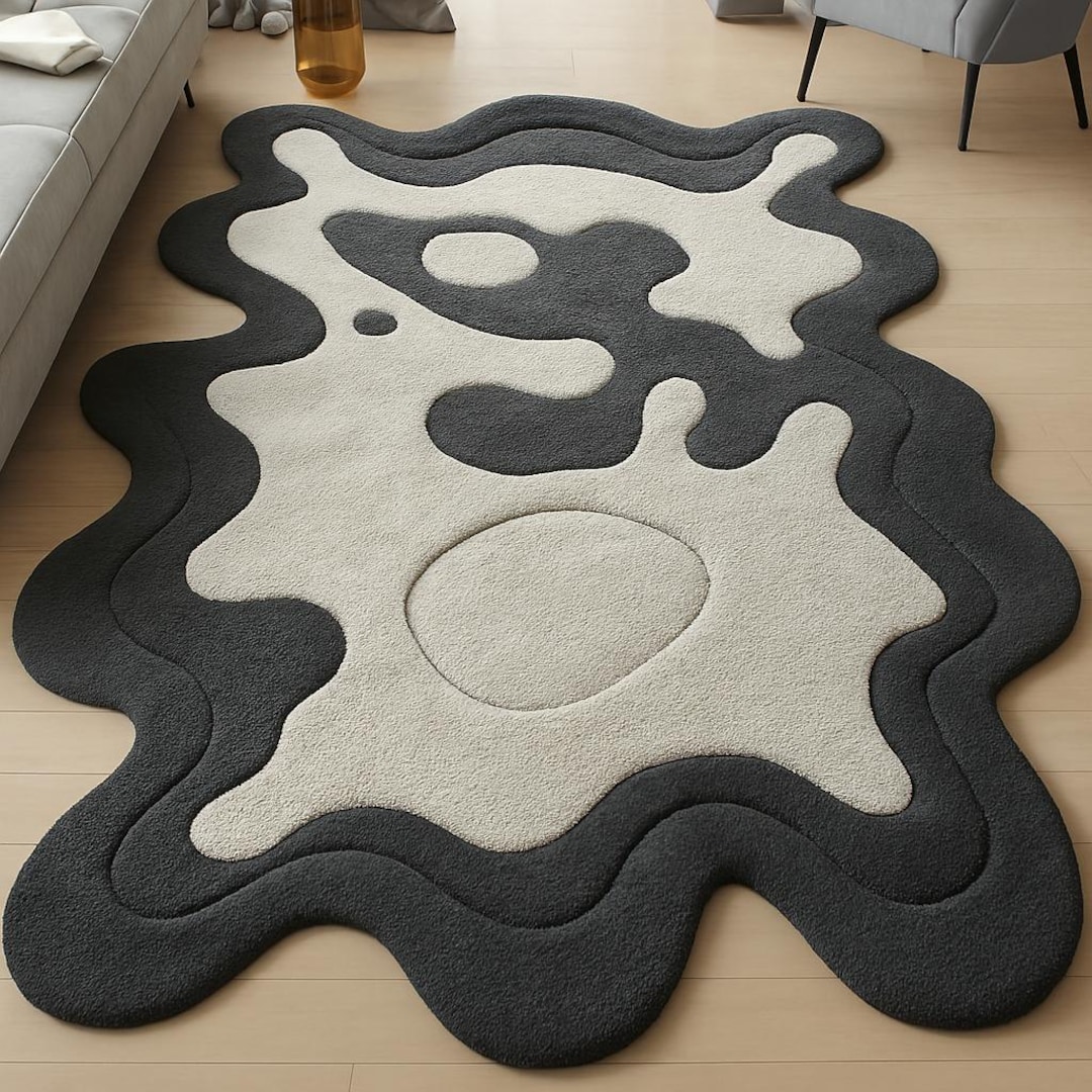 Modern Abstract Black and White Hand Tufted Newzealand Woolwavy Rug ...
