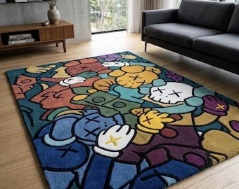 Alfombra colorida con personajes de dibujos animados, alfombra de estilo pop art, alfombra de arte urbano moderno, alfombra para habitación infantil, alfombra decorativa para guardería, alfombra hecha a mano con mechones.