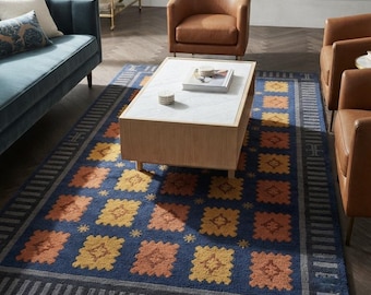 Abstract Hand Tufted Wool Rug, Modern Colorful Area Rug, Green Plum Mustard Cream Carpet, Living Room Rug, Contemporary Home Decor