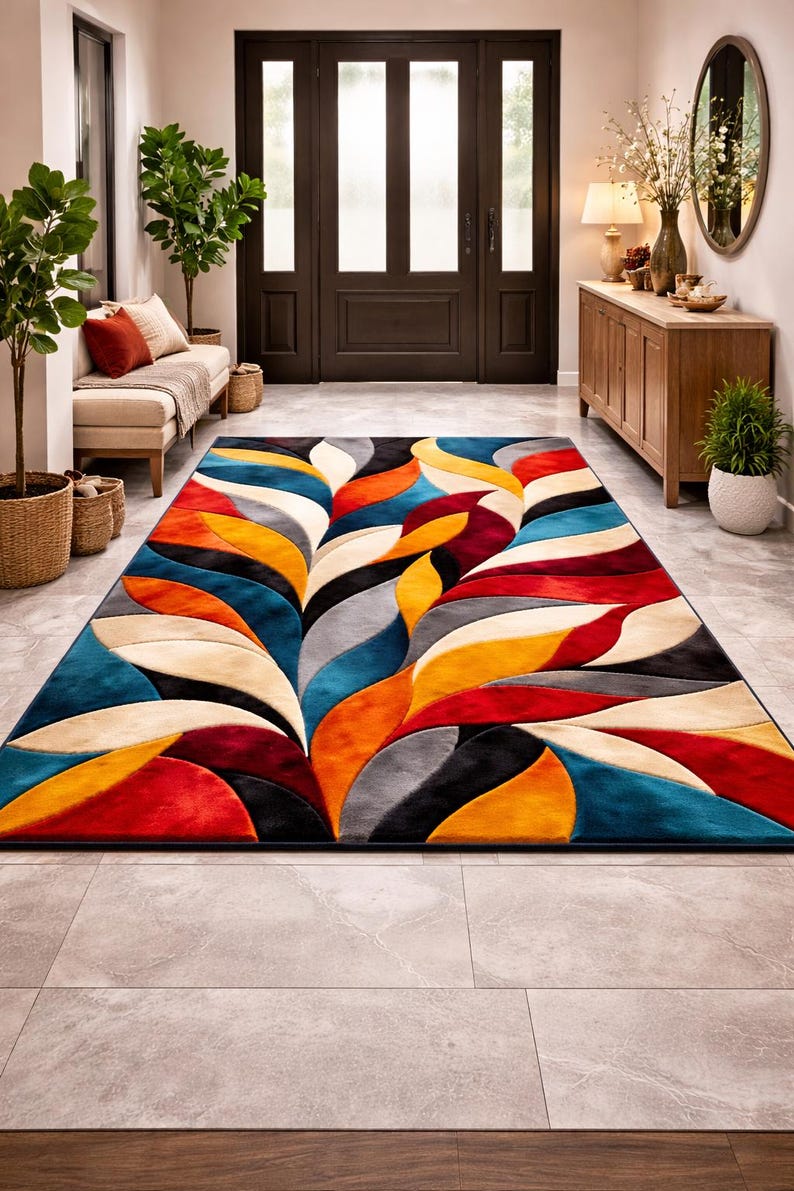 Overlapping Outdoor Rugs Modern Abstract Outdoor Area Rug Multicolor Contemporary Patio Rug ...