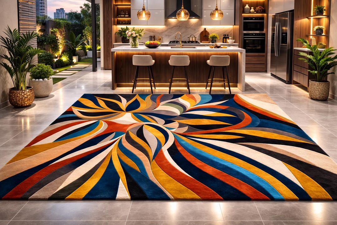 Colorful Abstract Hand Tufted Rug, Modern Geometric Area Rug, Luxury ...
