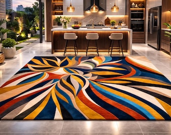 Alfombra abstracta colorida tejida a mano, alfombra geométrica moderna, alfombra de lujo para sala de estar, alfombra de lana contemporánea, alfombra de diseño para el piso, dormitorio