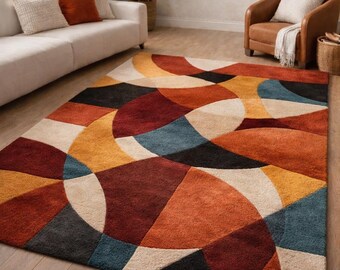 Modern Abstract Geometric Area Rug  Soft Plush Multicolor Living Room Carpet, Contemporary Artistic Shag Rug, Bedroom Floor Rug,