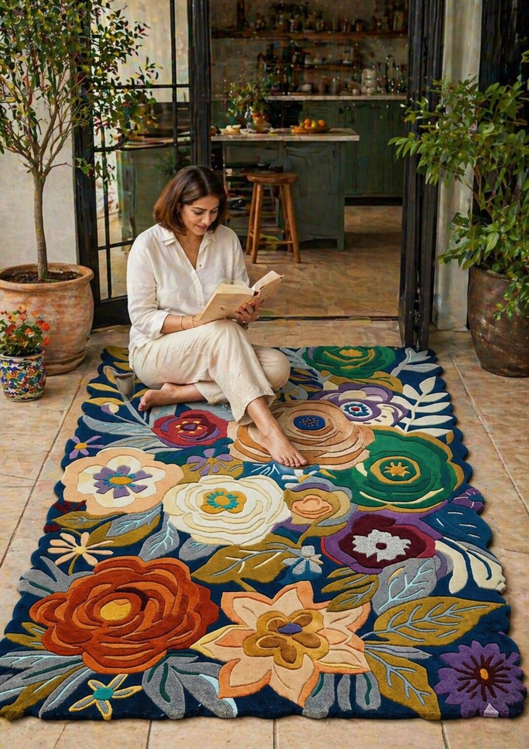 Colorful Floral Garden Handmade Tufted Rug – Large Botanical Area Rug ...