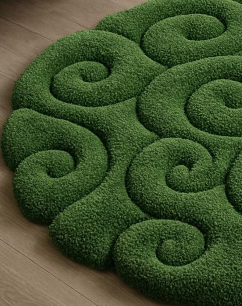 Hand Tafted Newzealand Wool Green Swirl Textured Round Plush Rug ...