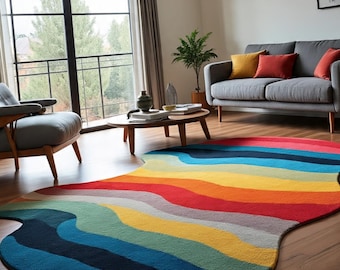 Hand-Tufted Wool Rug: Irregular Multi-Color Modern Flow Design