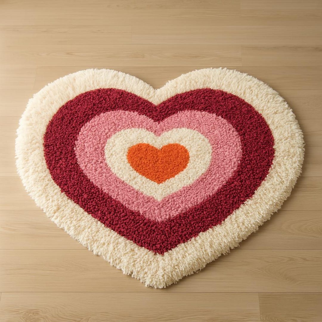 Retro Love Heart Shag Rug Hand Tufted Newzealand Wool Multicolor Heart ...