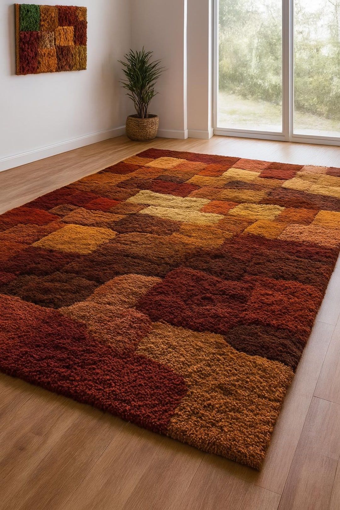 Autumn Mosaic Hand-tufted Wool Rug Warm Brown, Rust & Gold Geometric ...