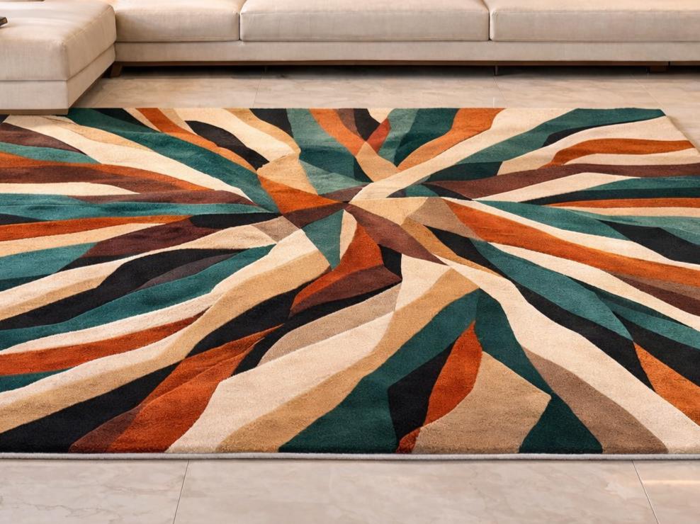 Hand Tufted Modern Area Rug, Abstract Geometric Wool Rug, Living Room ...