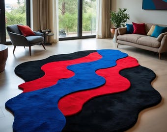 Hand-Tufted Wool Rug: Irregular Multi-Color Modern Flow Design