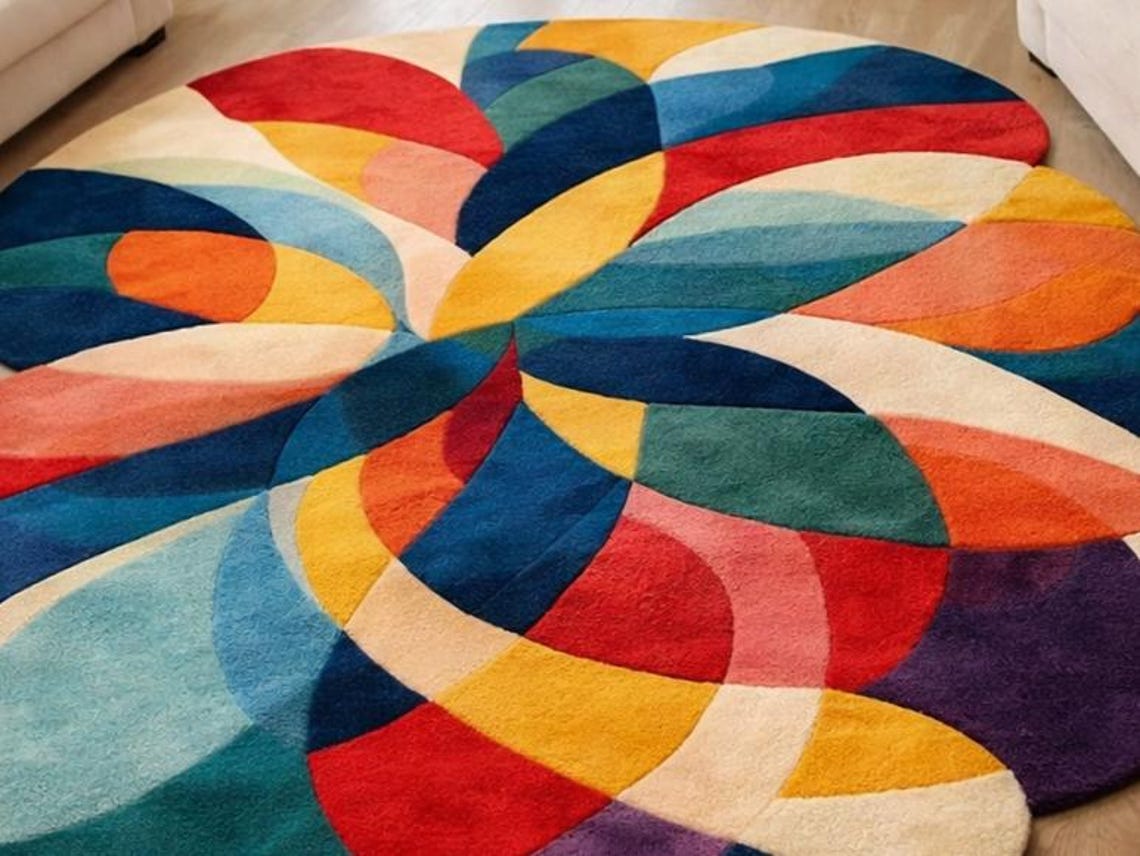 Colorful Flower Shape Hand Tufted Rug, Modern Abstract Area Rug ...