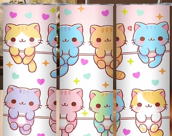 Kawaii Kitty 20oz Tumbler Wrap: Seamless Cat Design (Digital Download)