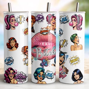 Sassy Bitch Tumbler Wrap, Sublimation 20 oz Tumbler, Funny Tumbler Design, Gift For Her, lips PNG, Fun Design, Digital Download