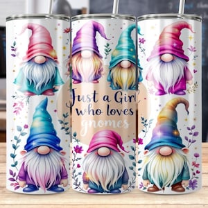 Cute Pastel Gnome Tumbler Wrap, 20 oz Skinny Wrap, Sublimation Design, Gnome Design Gift, Gnome Lady, Gonk, Straight Wrap, Digital Download