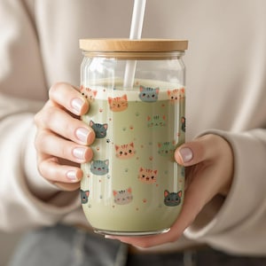 Kawaii Cats 16oz Libby can wrap, Sublimation design, 16oz Can png. Libbey Glass Can Svg, cut file cricut, 16oz wrap, Cat, Digital Download