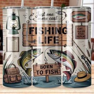 Fishing Life Tumbler Wrap 20 oz Skinny Sublimation Design Template, Fisherman, Bass Fish, Fishing Life, Gift For Him, Digital Download