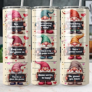 Funny Pastel Gnome Tumbler Wrap, 20 oz Skinny Wrap, Sublimation Design, Gnome Design Gift, Gnome Lady, Gonk, Mugshot, Digital Download