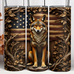 Tumbler in legno Wolf - 20 oz Skinny Wrap, design a sublimazione, bandiera americana venata di legno, download digitale
