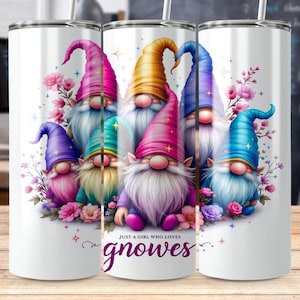 Cute Pastel Gnome Tumbler Wrap, 20 oz Skinny Wrap, Sublimation Design, Gnome Design Gift, Gnome Lady, Straight Wraps, Digital Download