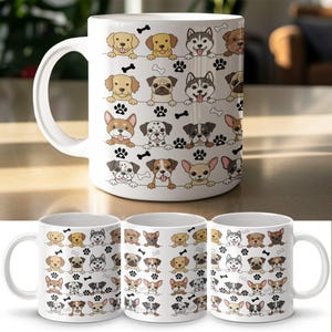 Cute Dog Pattern Mug Wrap Sublimation Template, 11oz & 15oz Designs, Cricut Mug Press PNG, Dogs Mug, Dogs Lover Coffee Mug, Digital Download