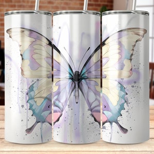 Butterfly Tumbler Wrap Watercolor Straight & Tapered 20 oz Skinny tumbler Sublimation Butterflies PNG Sublimation Design Digital Download