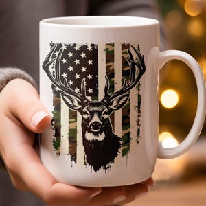 Deer Hunting Mug Wrap Sublimation Template, 11oz & 15oz Designs, Cricut Mug Press PNG, US Flag Mug, American Coffee Mug, Digital Download