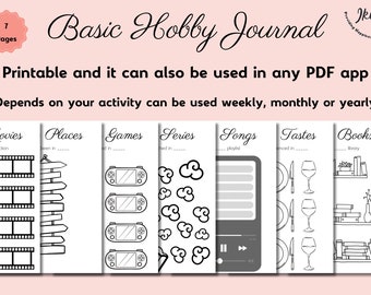 Basic Hobby Journal, Movie Journal, Series Journal, Food Journal, Book Journal, Game Journal, Song Journal, Tracker, Digital , Printable