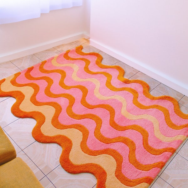 Irregular Shape Hand tufted Pink & Orange Wool Rug Handmade Carpet for Bedroom Living Room 5x9 6x9 8x10 9x12 Area Rugs