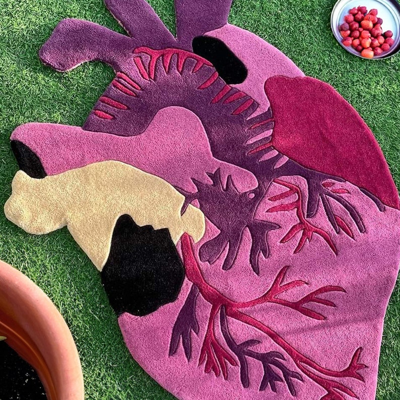 Hand Tufted Wool Heart Rug: Pink & Purple Irregular Carpet - Etsy