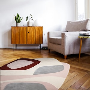 Hand Tufted Irregular Shape Rugs Wool Area Rug Modern Aesthetic Pink Carpet for Living room, Bedroom, Hallway, Home Office Decorative Peace