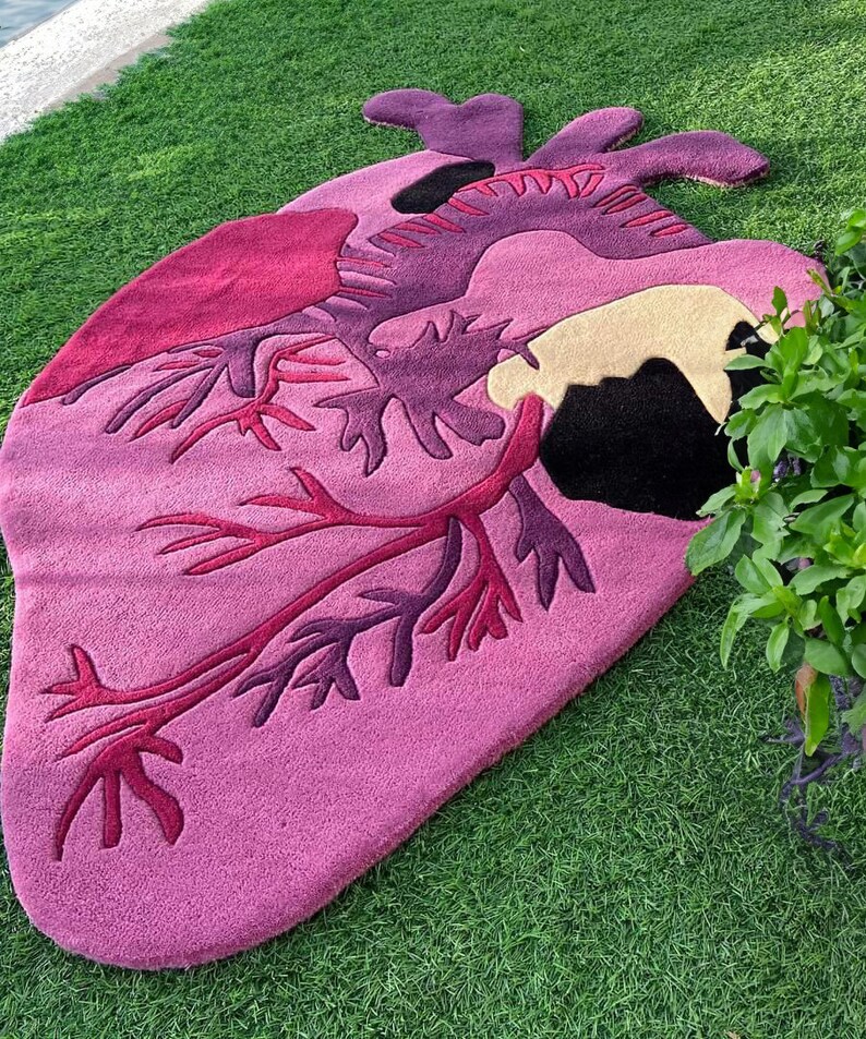 Hand Tufted Wool Heart Rug: Pink & Purple Irregular Carpet - Etsy