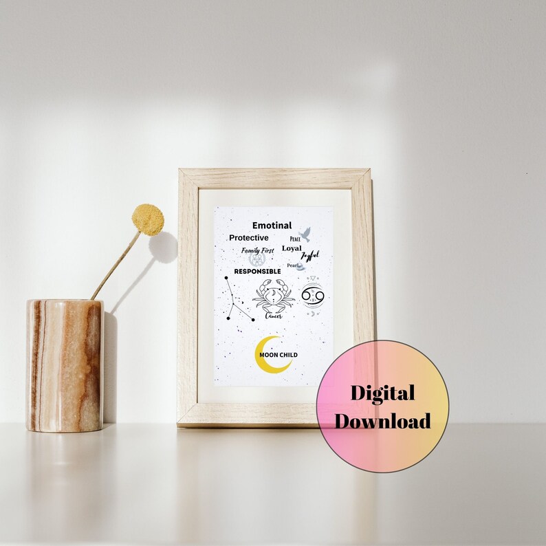 Cancer Zodiac Sign Moon Child Wall Print Printable Wall Etsy