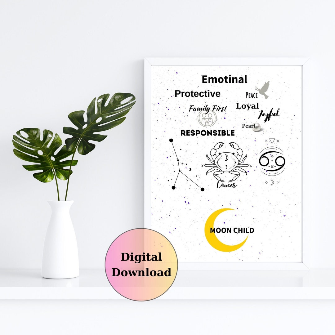 Cancer Zodiac Sign Moon Child Wall Print Printable Wall Etsy