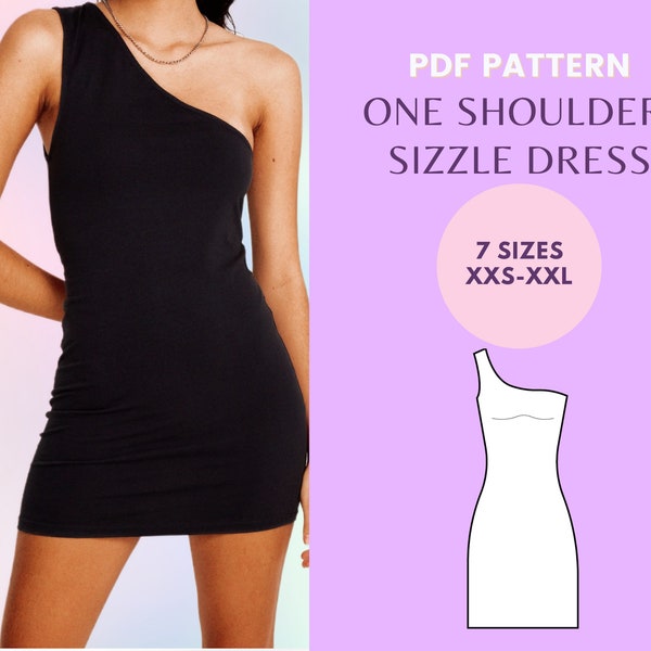 Bodycon One Shoulder Dress Sewing Pattern| Women's Dress Patterns| Short/Mini Dress| Asymmetrical Dress Pattern| Easy Beginner Patterns