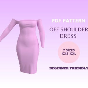 Bodycon Off Shoulder Dress Pattern| Women&#39;s Dress Pattern| Short/Mini Dress Pattern| Long Sleeve PDF Dress Pattern| Easy Dress Pattern