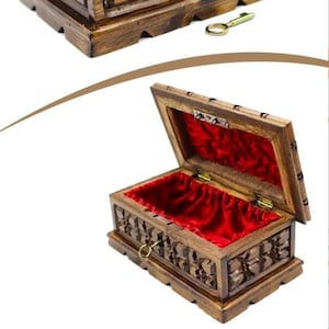 Boîte puzzle faite main en noyer - Coffre à bijoux personnalisable avec cadenas et clé secrètes, cadeau boîte puzzle en bois vintage