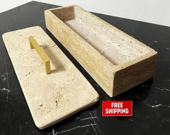 Travertine Stone Jewelry Box — A Sculptural Organizer for Keepsakes & Everyday Items