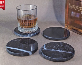 4" Marble Drink Coasters, Coaster set of 4, Modern Marble Coasters, Beer Coasters, Wine Coasters